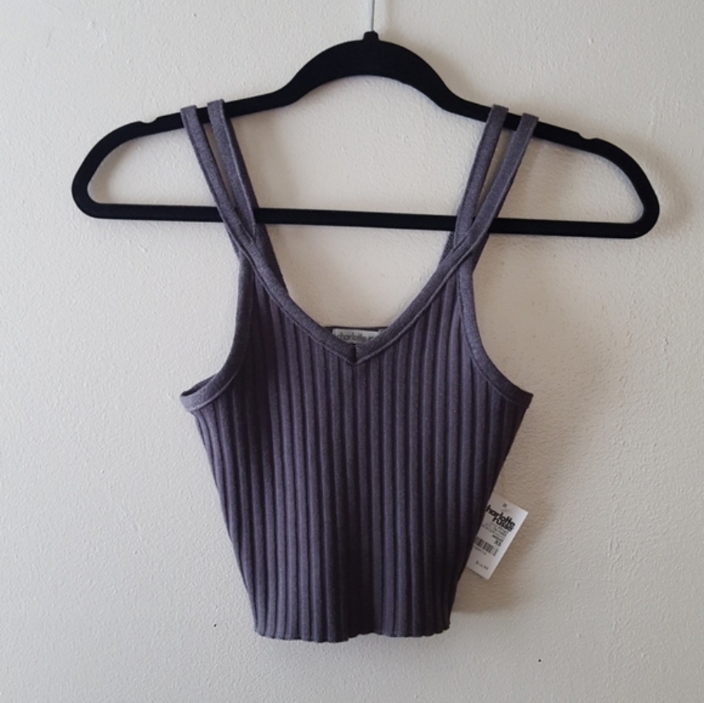 Dark Gray Ribbed Crop Top - Picture 5 of 5